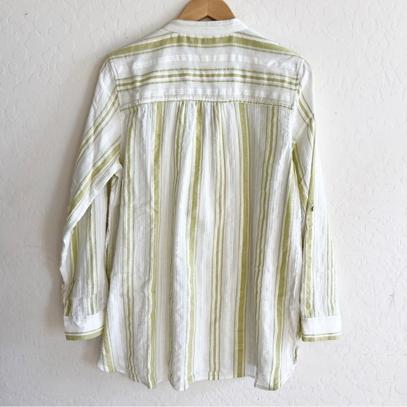 Soft Surroundings Elisha Tunic Green Striped Turquoise Bead Trim Gauze Top - Picture 2 of 7